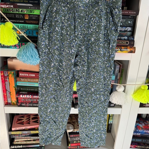 Jessica Simpson Green and Blue Track Pants lightweight floral joggers - Picture 1 of 5